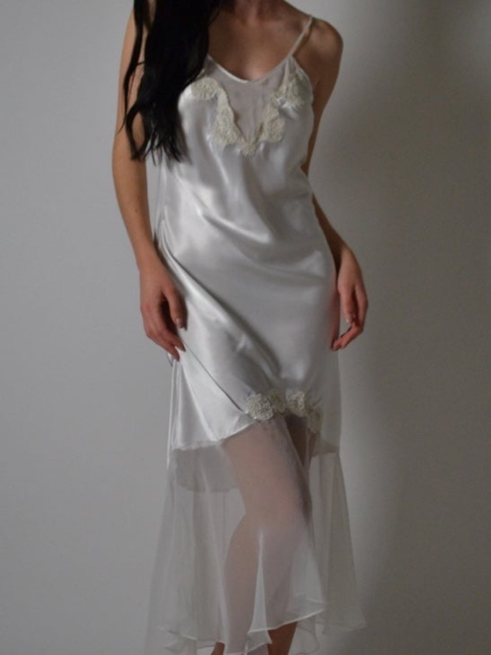 Victoria's Secret Ivory Satin Lace-Trim Slip Dress